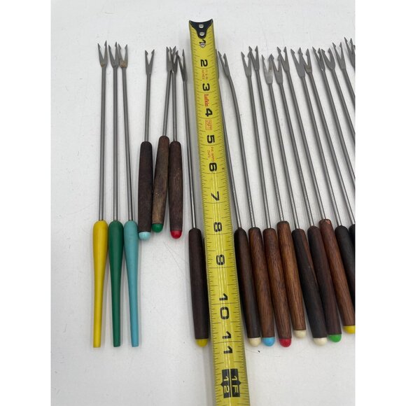 Vintage Fondue Forks Mixed Lot 28 Stainless Steel Wood Retro Party Utensils - Picture 3 of 3